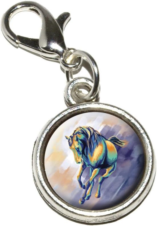 Graphics and More Horse Running Painting Antiqued Bracelet Pendant Zipper Pull Charm with Lobster Clasp