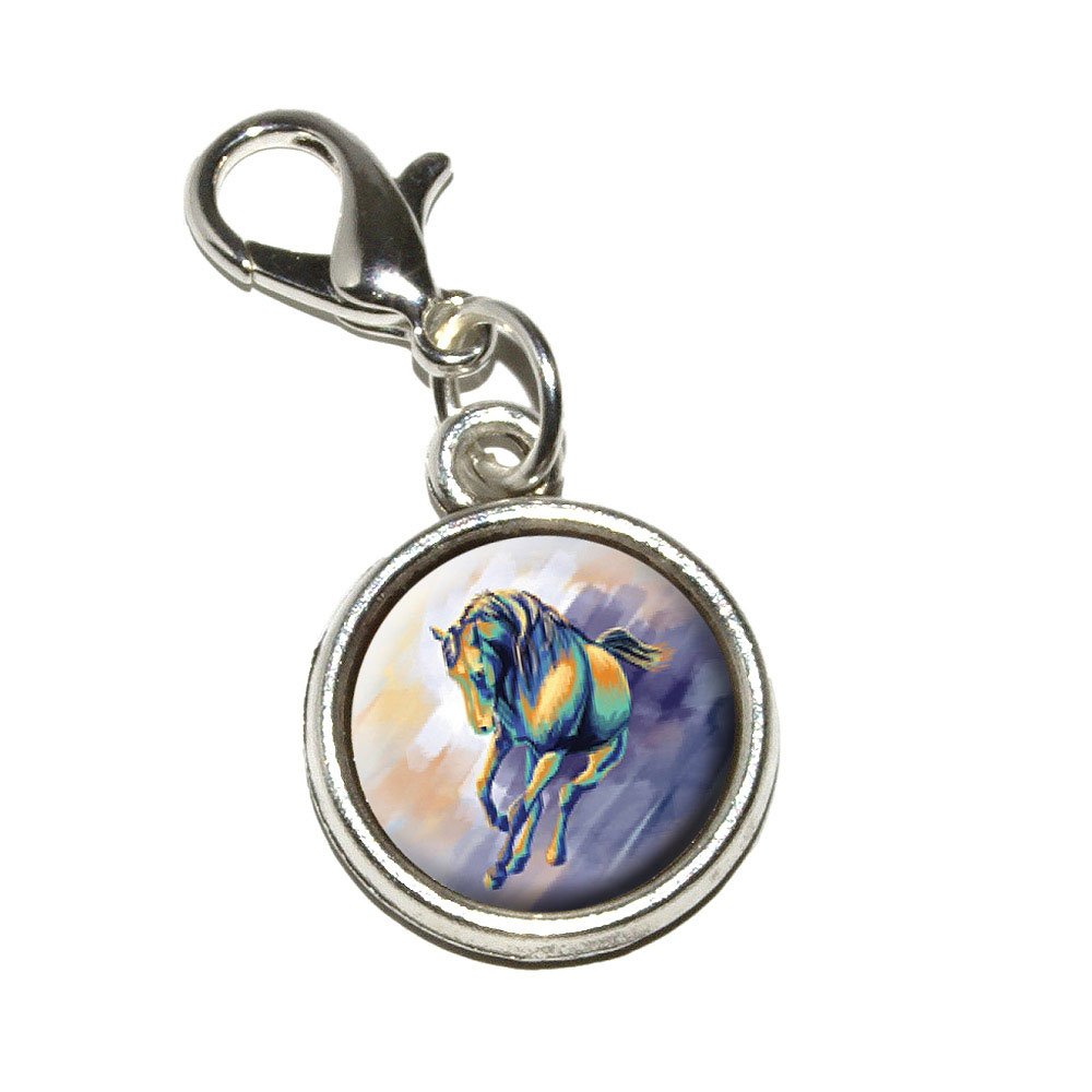 Graphics and More Horse Running Painting Antiqued Bracelet Pendant Zipper Pull Charm with Lobster Clasp