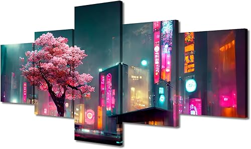 Miniatura 78 de Lienzo decorativo moderno para pared, pintura artística Cyberpunk, impresión de 5 paneles, decoración de lienzo para sala de estar para dormitorio