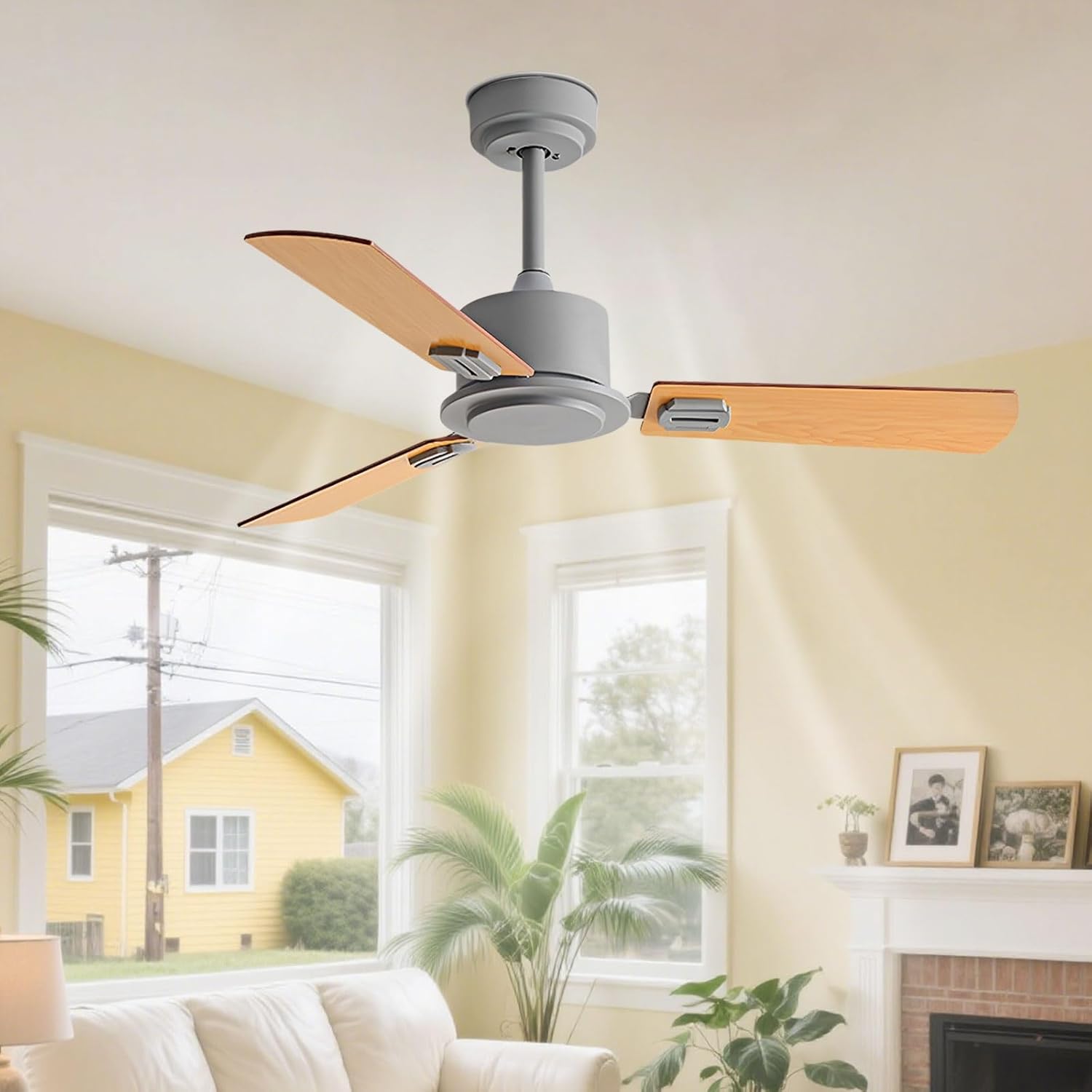 42in Ceiling Fan No Light Indoor Quiet Ceiling Fans Remote Control 6 Speeds Low Profile DC Motor Ceiling Fans Without Lights 3 Blades for Patio Bedroom Living Room Garage
