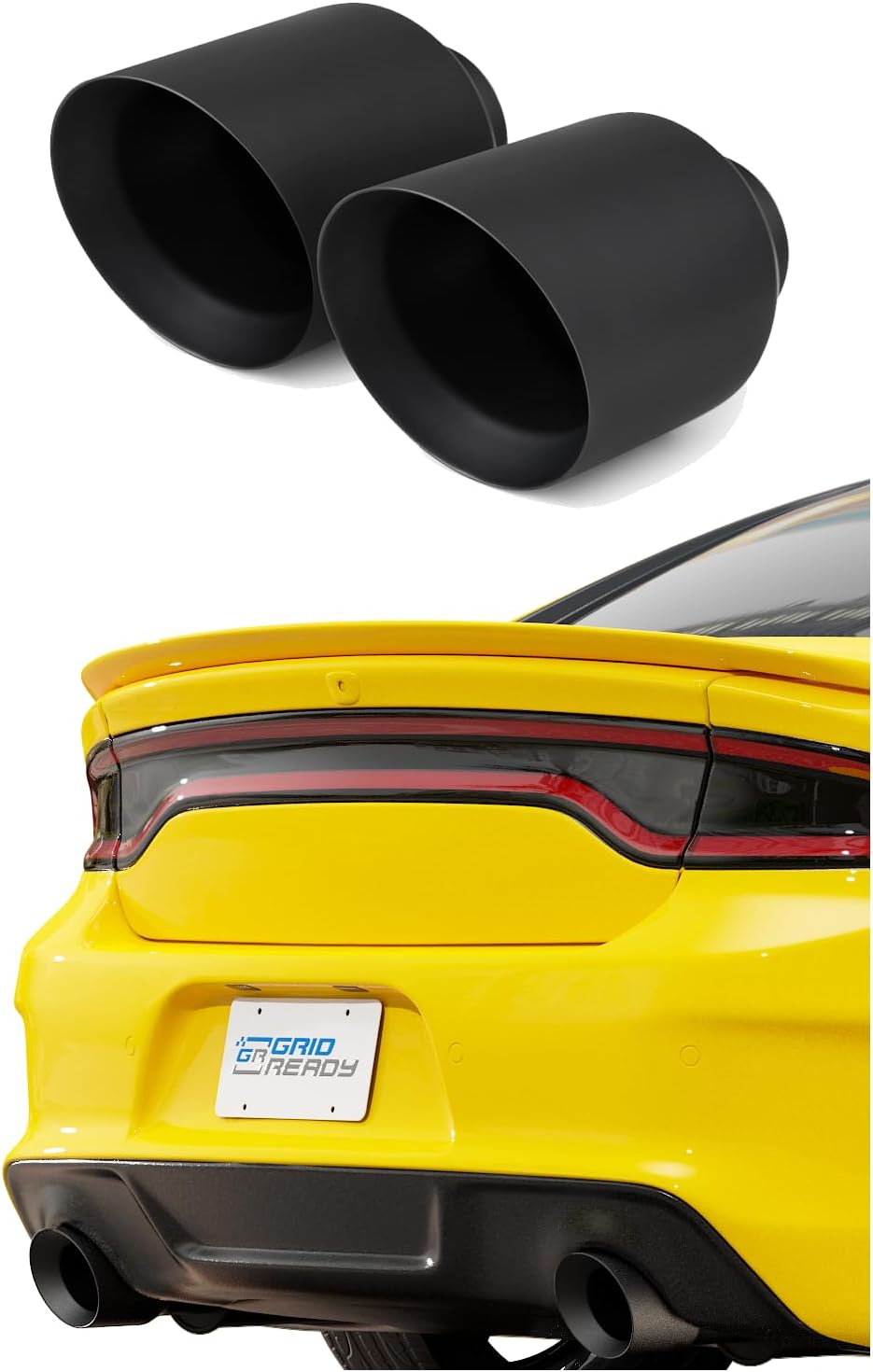 5 inch exhaust tips compatible with V8 2017-2023 Dodge Charger. Black ceramic coated, bolt-on style.