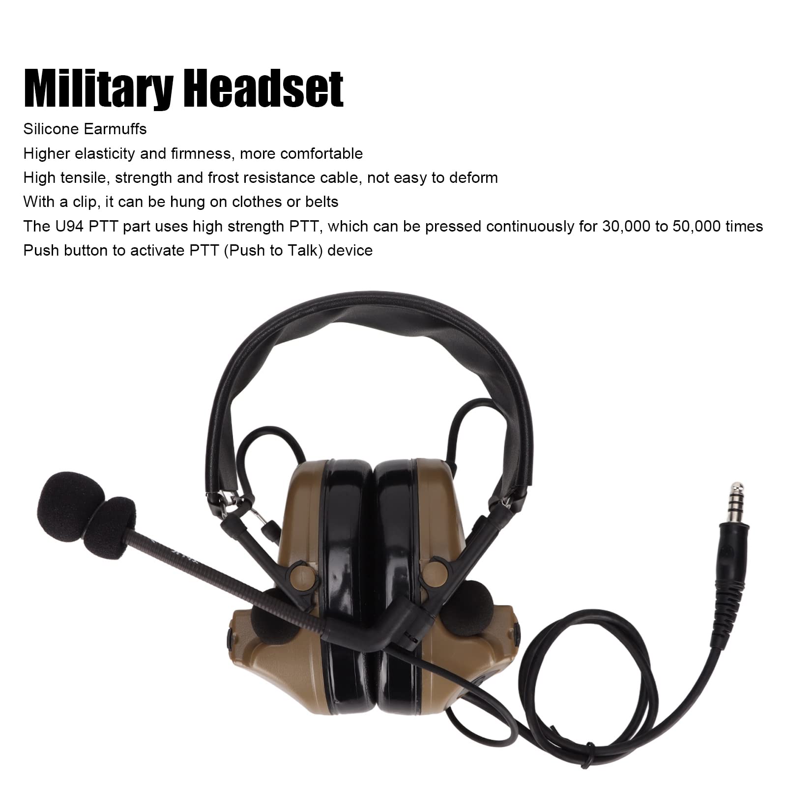Auriculares Militares Tapón de 7,1 Mm Orejeras de Protección Auditiva con U94 PPT para Motorola GP88 GP-300 GP3688 DEP450 EP450, Orejeras de Silicona Reducción de Ruido Electrónico Activo(marrón)