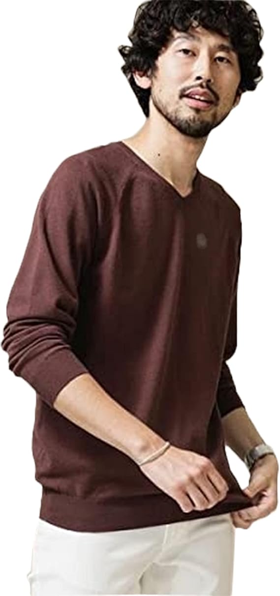 Amazon ナノユニバース Web限定 ナノふわvネックニット ブラウン S セーター 通販