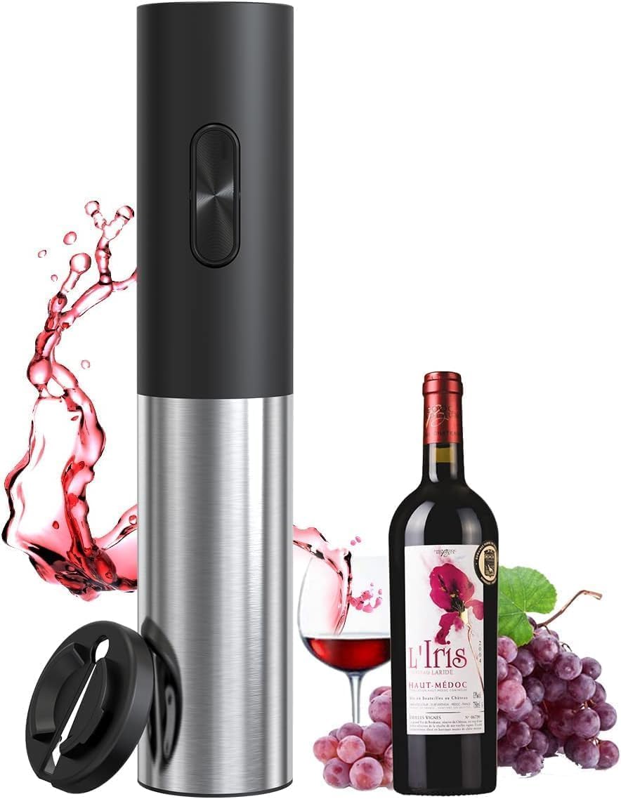 Electric Wine Opener Battery Operated, Automatic Electric Wine Bottle Opener with 2 in 1 Wine Stopper and Portable Corkscrew Foil Cutter, Wine Gifts