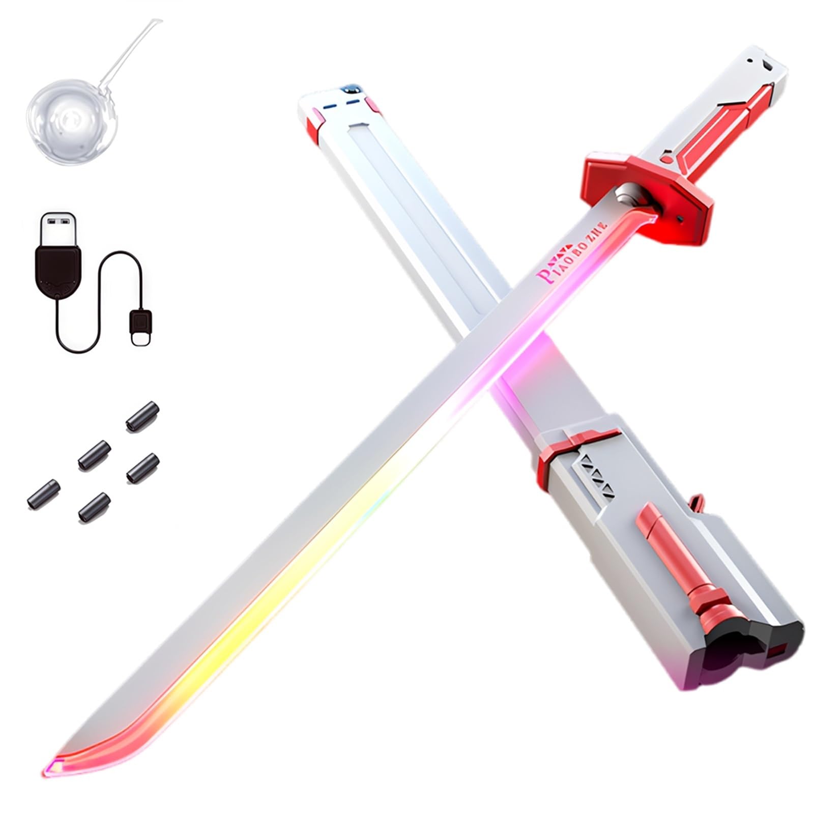 Amélioration Épée Lumineuse À Serpentin Blanc Coloré avec Étincelles Et Effet De Fumée - Accessoire Vacances pour Adultes - Équipement Lumineux Décompression