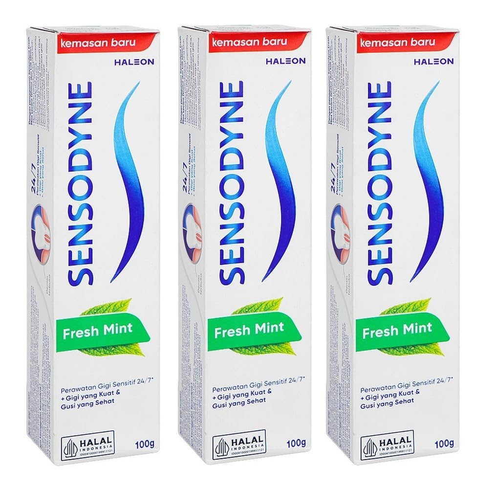 Sensodyne Sensitivity Toothpaste for Sensitive Teeth, Fresh Mint, 100 ml / 3.4 Fl.Oz Ea. - 3 Packs Pack of 3