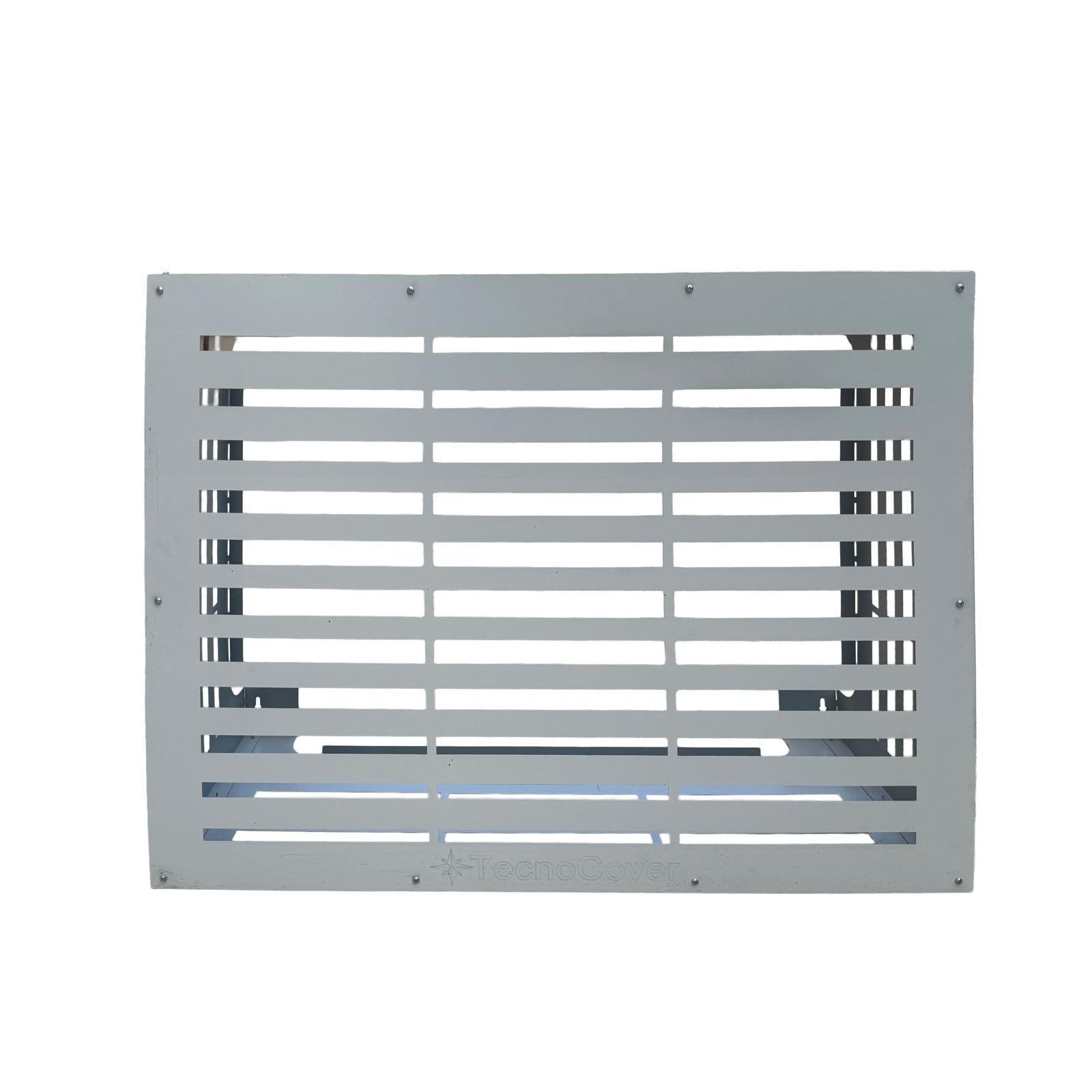 Copri Condizionatore da Esterno in Lamiera Preverniciata Bianco-Grigio SP. 6/10 – Misure L86xP44xH68 cm – Modello Linear – Fornito Smontato con Kit di Montaggio e Istruzioni incluse