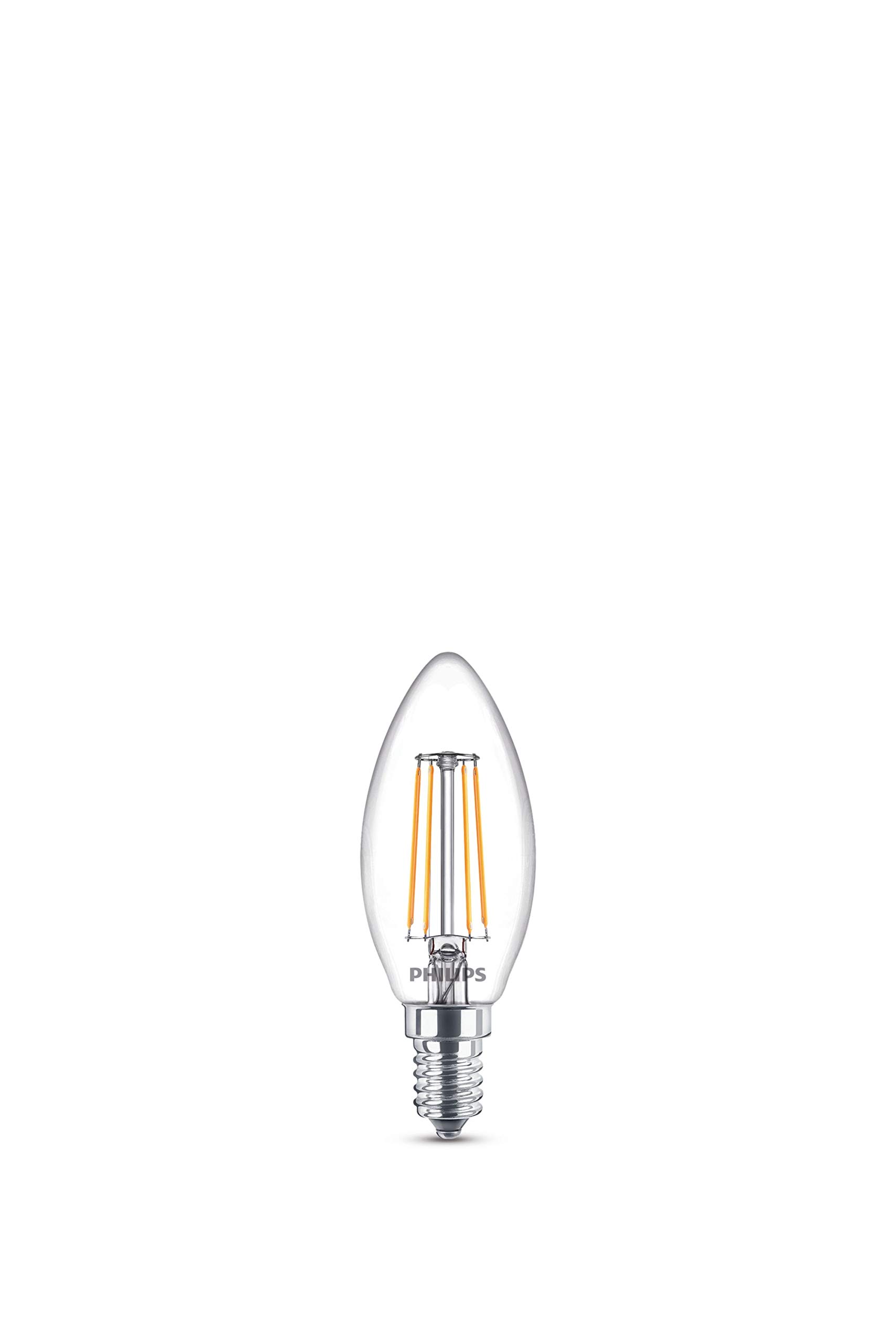 PHILIPS LED Lampadina Oliva filamento, 6 pz, 40W, Attacco E14, Luce Bianca Calda, Non Dimmerabile