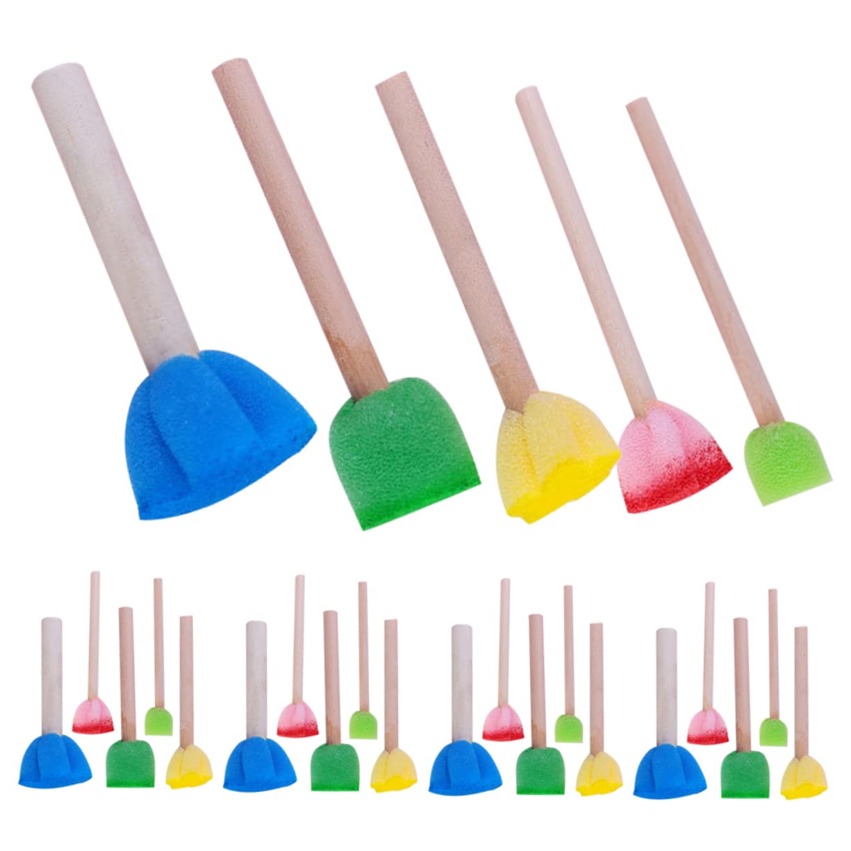 Spugne Da Pittura Per Bambini - 5 Pennelli In Gommapiuma Con Manico Legno, Riutilizzabili E Colorati
