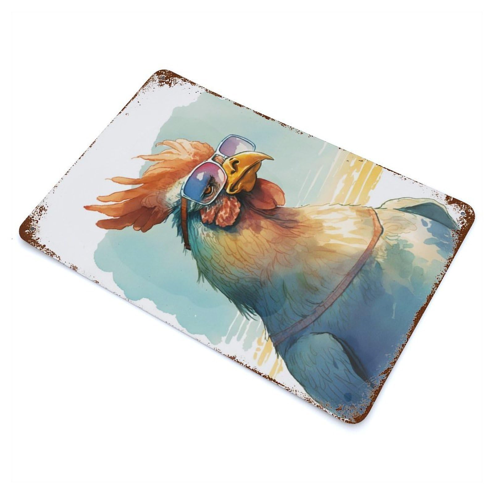 Funny Rooster Decorative Tin Sign 11.8"x7.9", Industrial Home Decor for Garage, Pub Or Kitchen