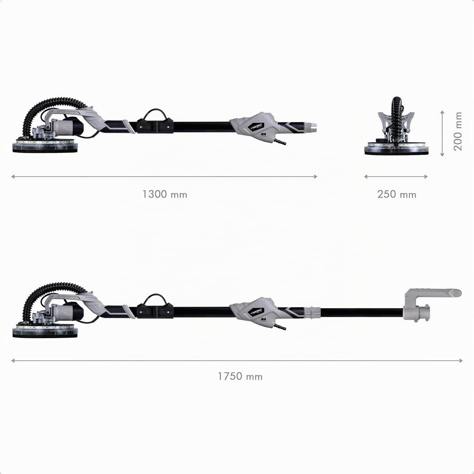 Werku WK400030 + 6 Lijas, Lijadora Circular Paredes-Techos, Calidad Profesional, Potencia 750 W, Disco 225 mm, Sistema Luz LED Visión, Incluye 6 Discos Lijado, Manguera Aspiración y Bolsa Transporte