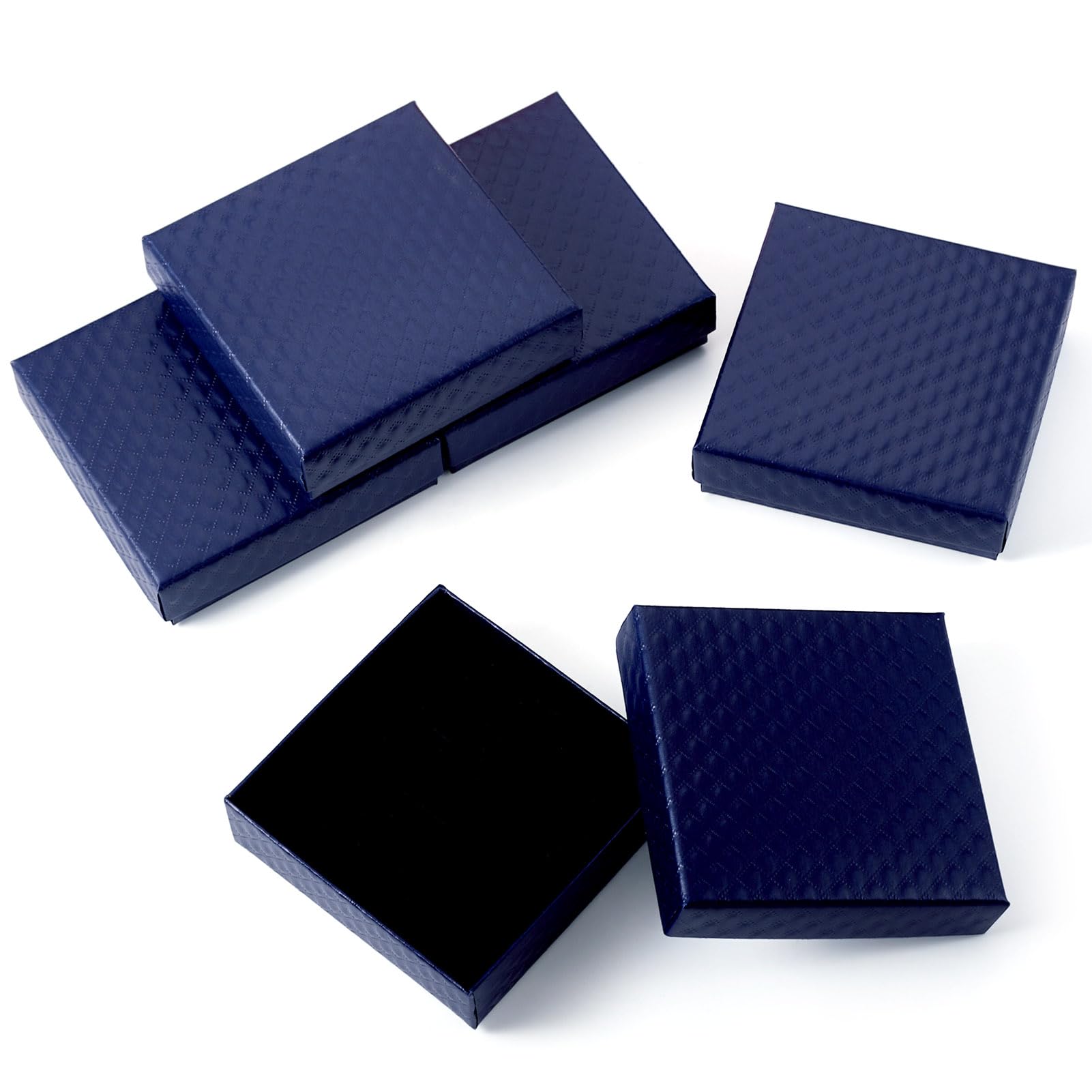 Cheriswelry 5Pcs Blue Cardboard Jewelry Packing Boxes Square Small Rings and Earrings Boxes Jewelry Display for Valentine’s Day Necklace Bracelets