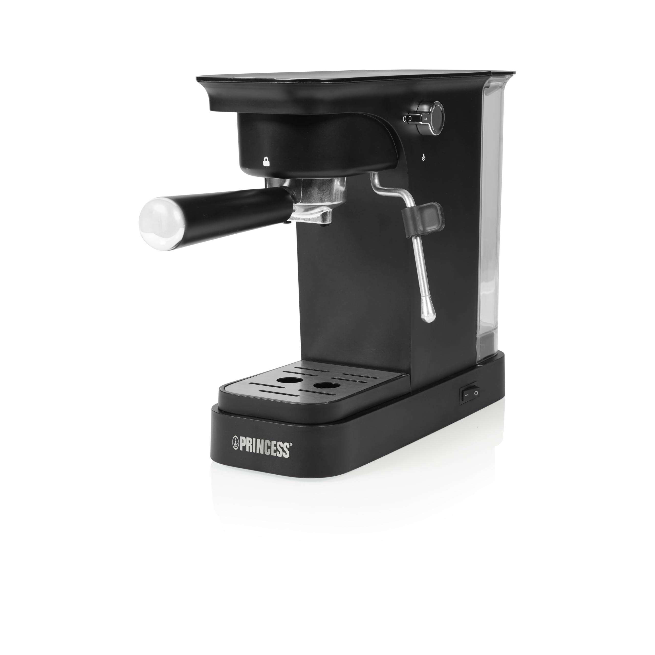 Princess Espressomaschine, 20 Bar Pumpdruck, 0,8 l Wassertank, Für Gemahlenen Kaffee und ESE Pads, Kompaktes Design, Schwarzes Gehäuse, 01.249421.01.001