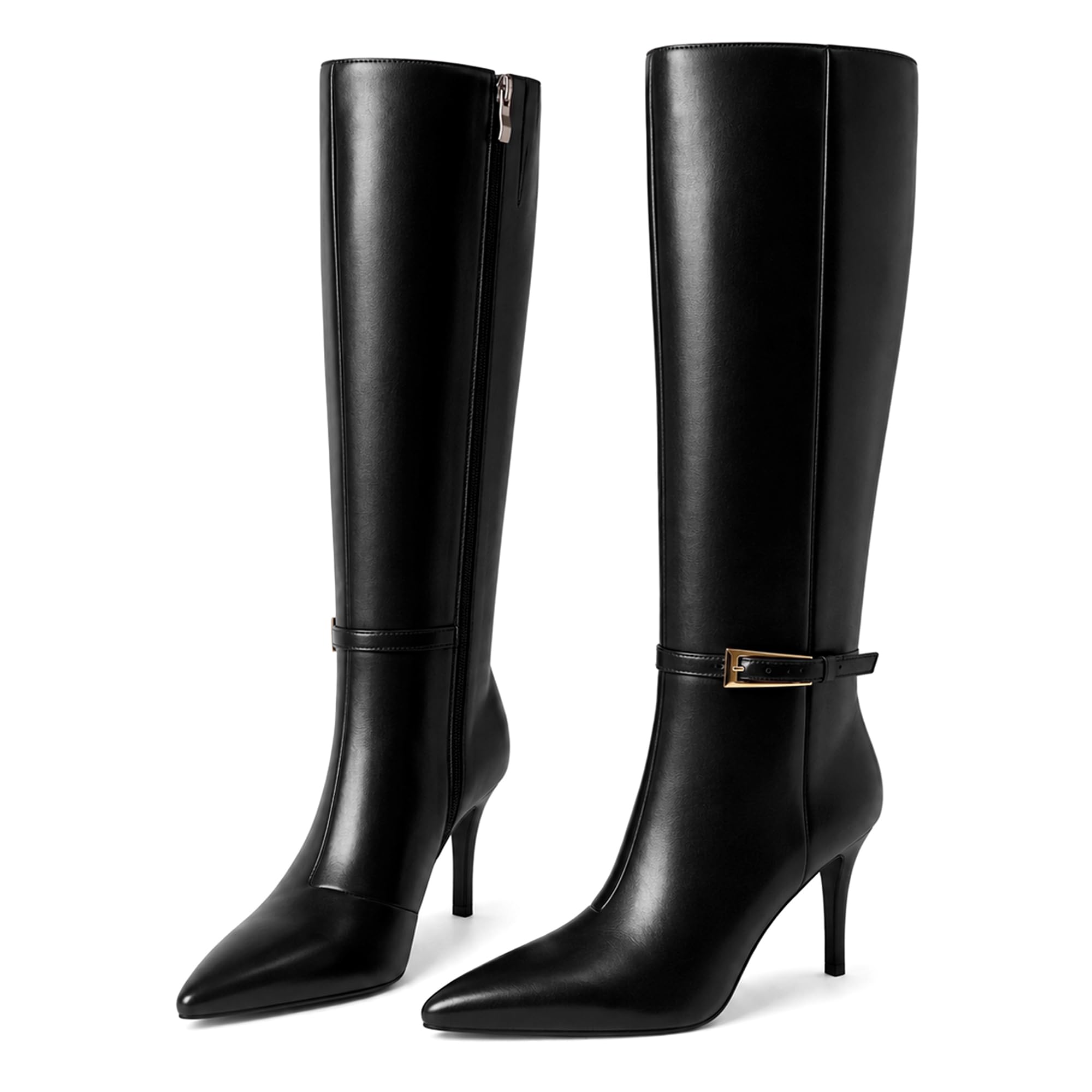COMJUY Knee High Boots For Women High Heel Tall Boots | Fashionable Faux Leather Comforta…