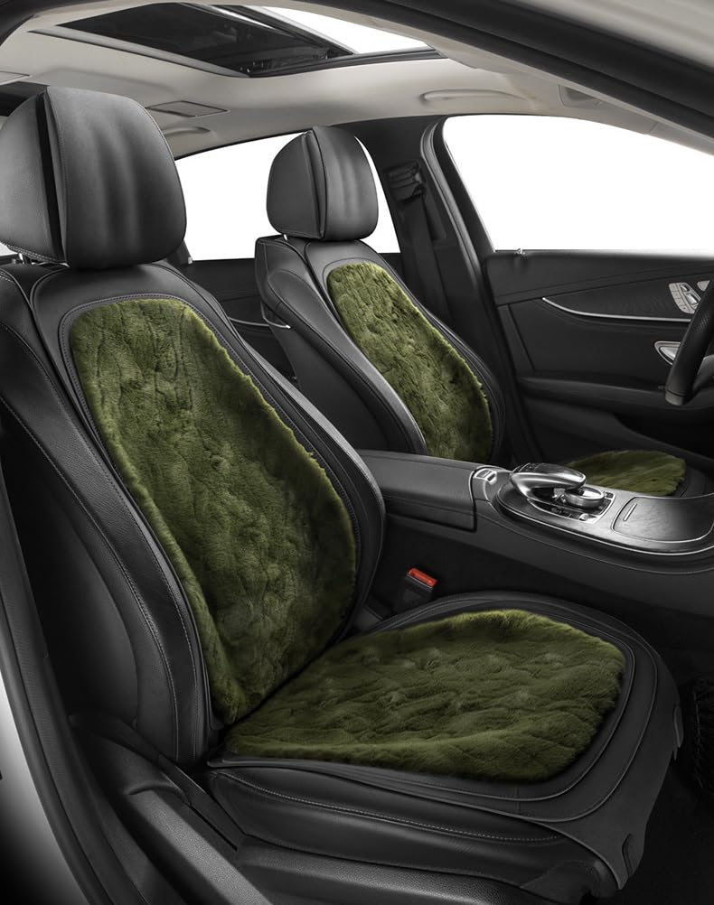 Alfombrilla de Felpa para Asiento de Coche, Funda de Asiento Universal Gruesa de Invierno para Land Cruiser Prado J150 5-Seat 2013-2017, con Parte Inferior Antideslizante, 9 Piezas,C-Green