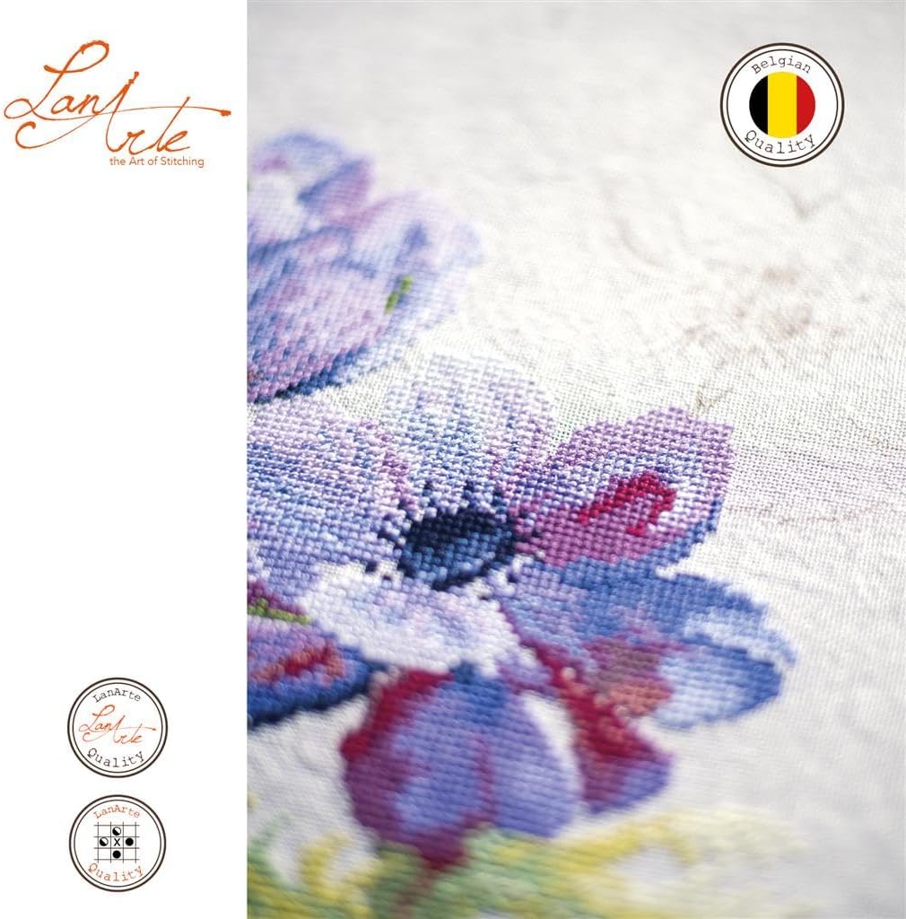 Lanarte Counted Cross Stitch Kit, Blue Anemones