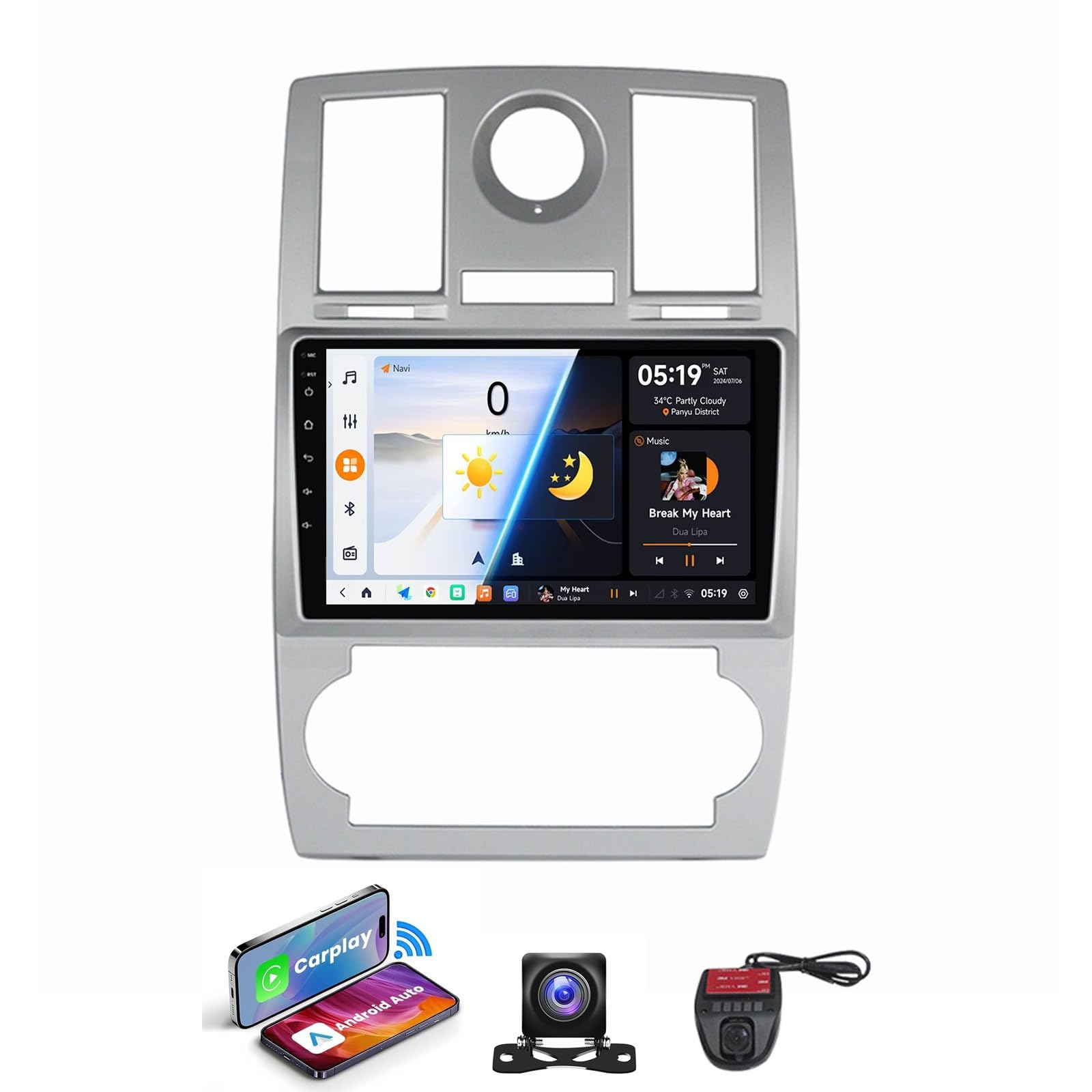 Autoradio Android 13 tactile 9 pouces avec CarPlay sans fil pour Chrysler 300C Bluetooth 4G