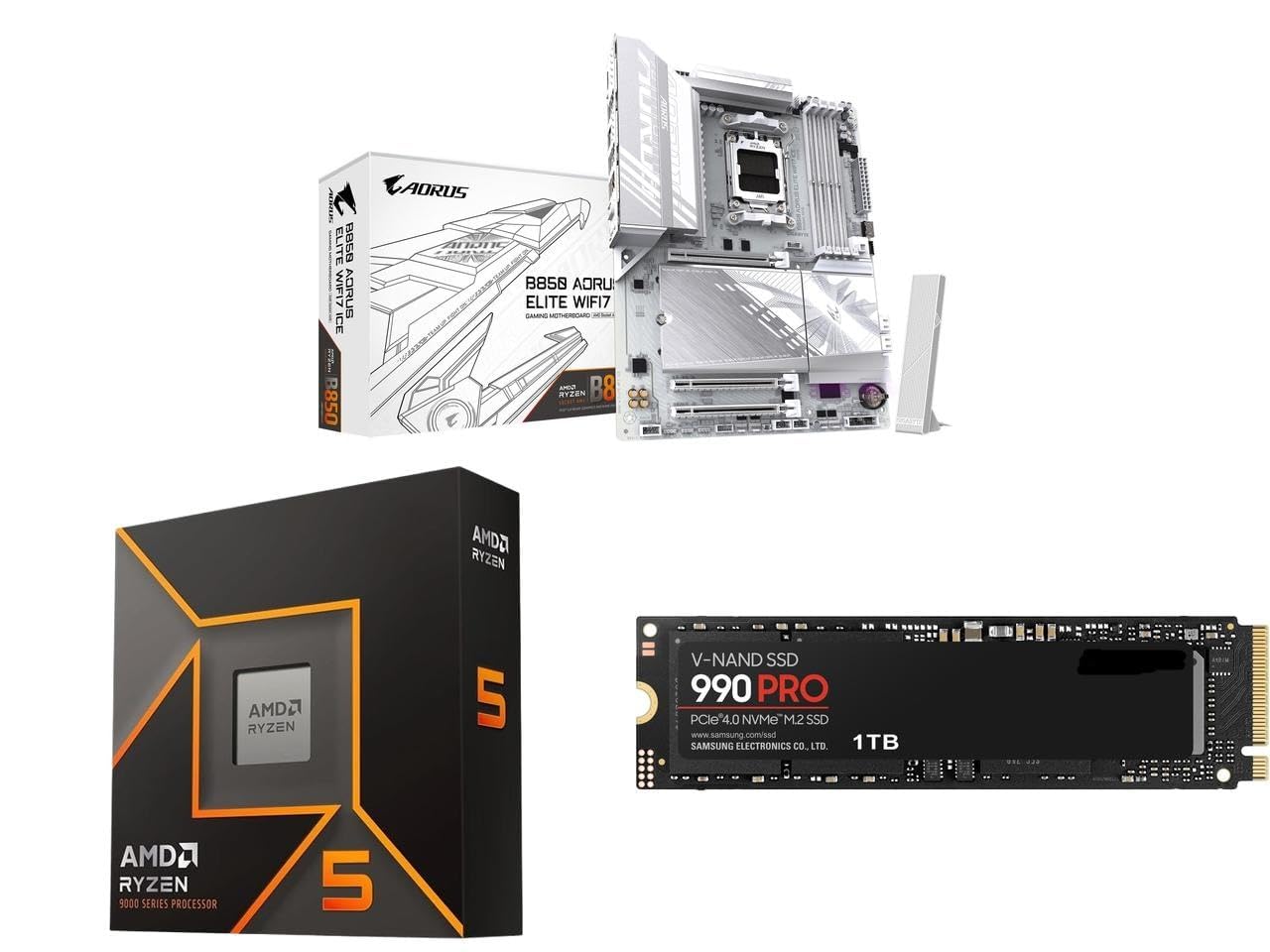 NEWEGG Motherboard CPU SSD Combo - B850 ATX Motherboard Bundle with Ryzen 5 9600X 6-Core 3.9 GHz CPU and 990 PRO 1TB SSD MZ-V9P1T0B/AM