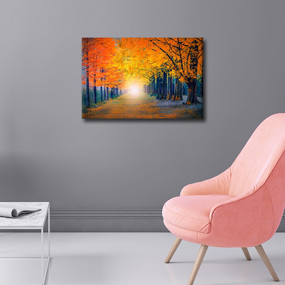 TISHIRON Wall Art for Living Room Tunnel in Autumn Paintings on Canvas Romantic Walkway Pictures Tree Modern Artwork Home Decor Natural Landscape Posters Prints Framed Stretched Ready to Hang 24x16in - Image 3