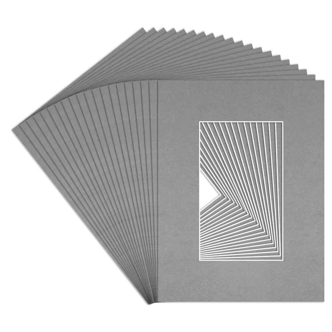 Procut Global 8x6" Mid Grey Picture Mounts to Fit 5x3" Aperture - Precision Cut Cardboard Photo Mount - Ideal for Frames, Prints, Artwork & Certificates - Sizes & Colours Available - 20 Pack