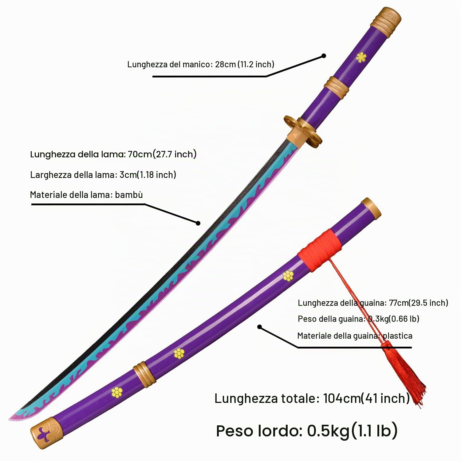 Giapponese Roronoa Zoro Spada Anime Cosplay - 109cm, Katana