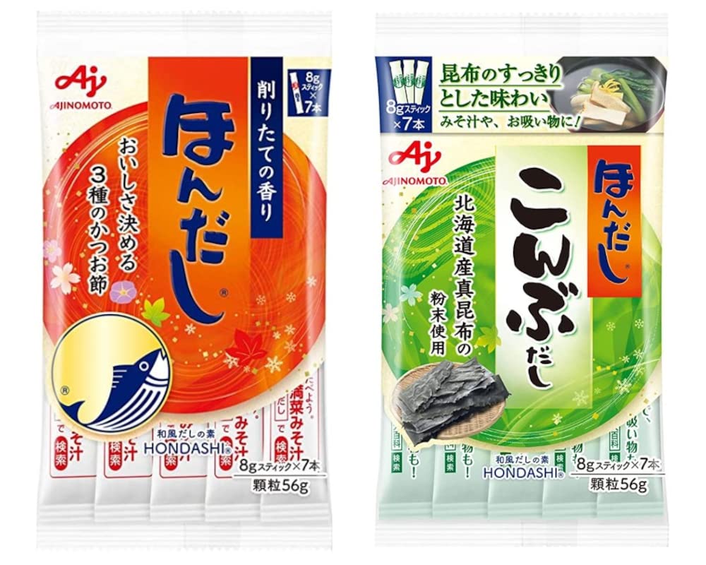 Ajinomoto Hon dashi (Bonito Fish),Kombu Dashi(kelp) Soup Stock Set Stick Type 56g each
