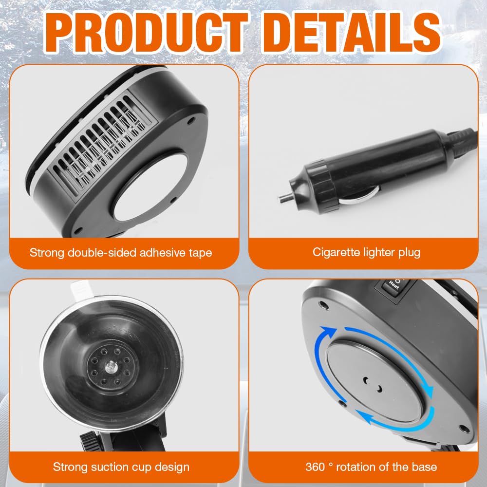 Calentador de Coche 12 V 120 W, Calefactor Coche，2 en 1 de Frío/Calo Calentador Portátil para Coche 360 Grados de rotación con Calentamiento Rápido con Encendedor de Cigarrillos
