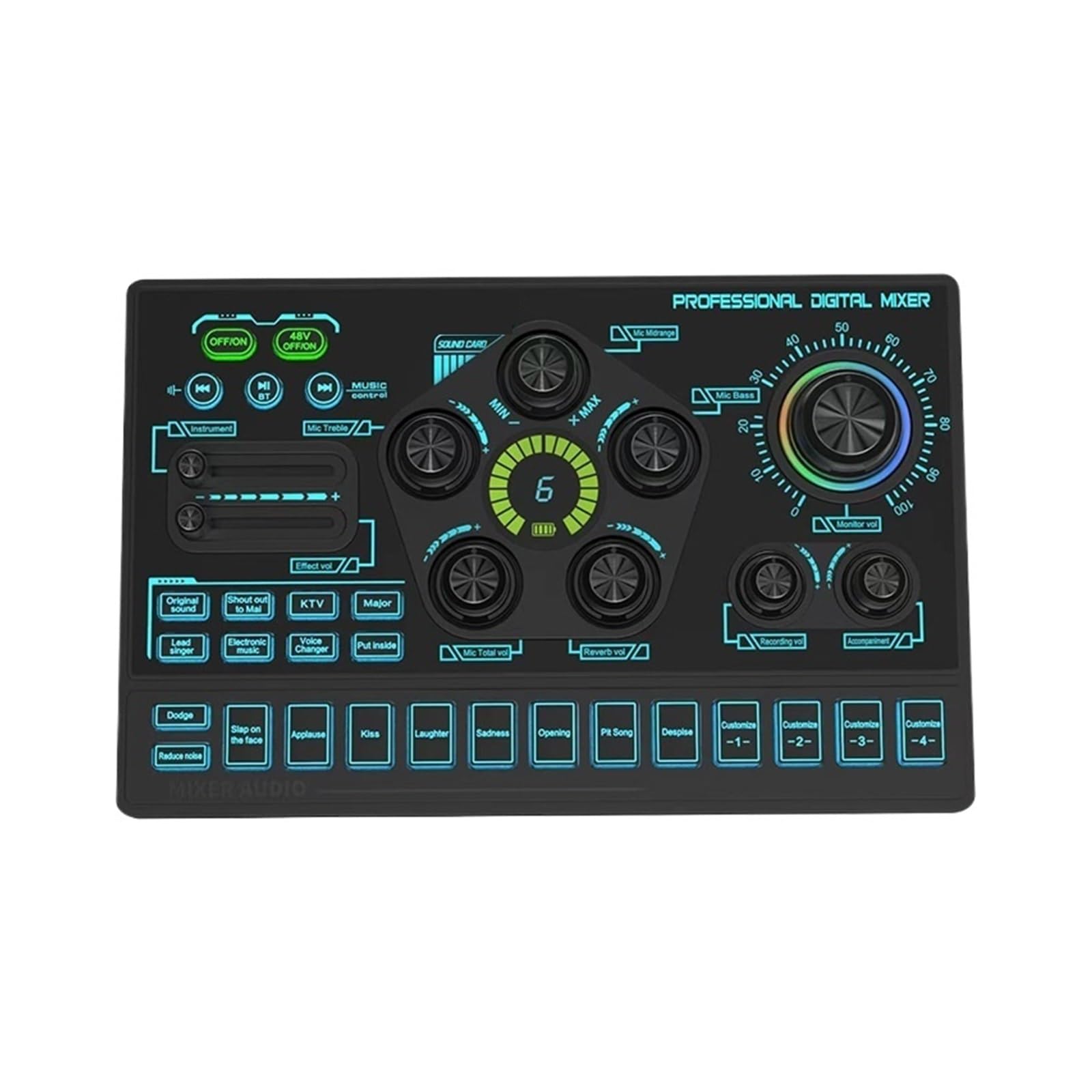 Mixer Audio 48V Con Commutatore Vocale, Mixer Podcast, Scheda Audio For Giochi Telefonici Karaoke Studio Podcast In Streaming Live