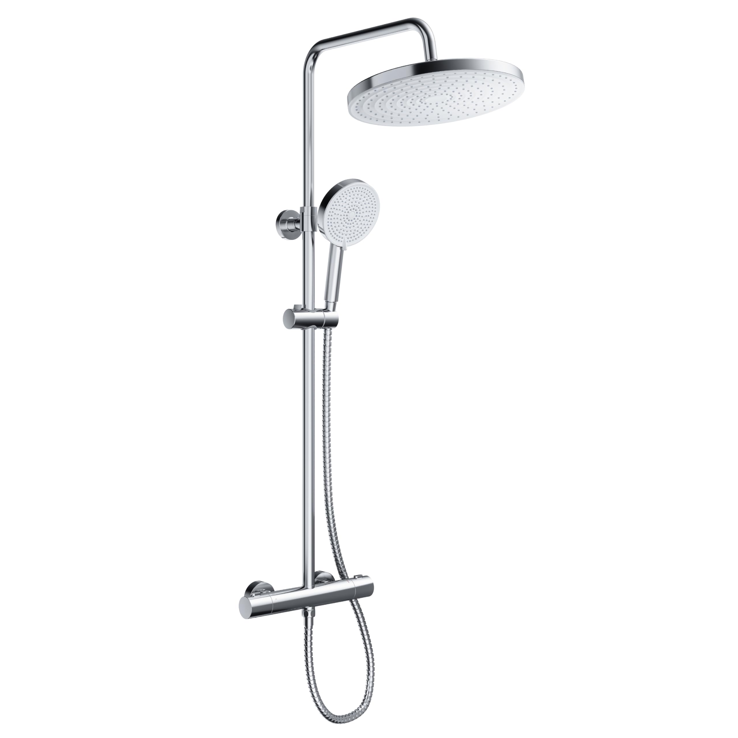 HOROW Columna de ducha termostática con altura regulable- Lluvia de Techo 30 cm + Mano 13 cm con 5 Modos, Ajustable en Altura, Acabado Cromado