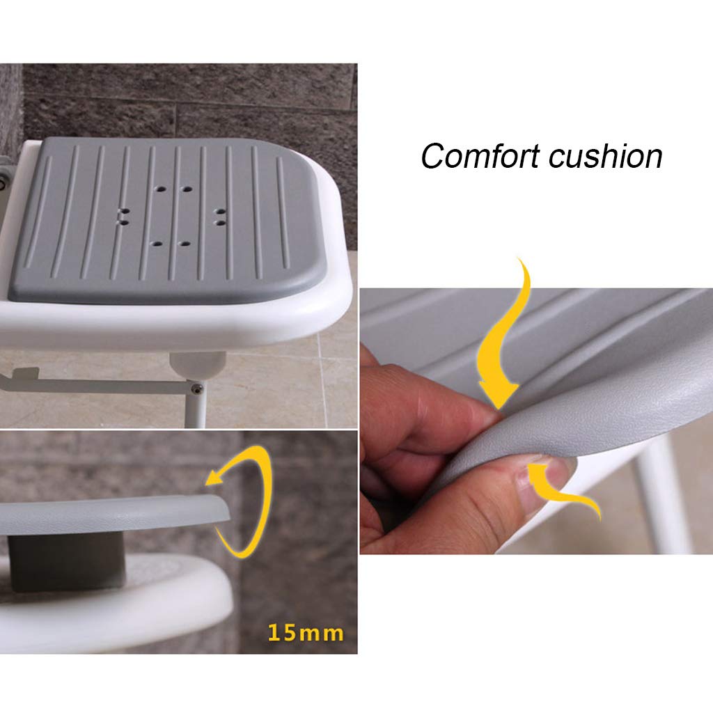 Plegar Silla de Ducha Soporte de Pared médico Taburete De Baño Asiento Antideslizante con apoyabrazos de Respaldo, Independencia y Estabilidad, para Ancianos discapacitados