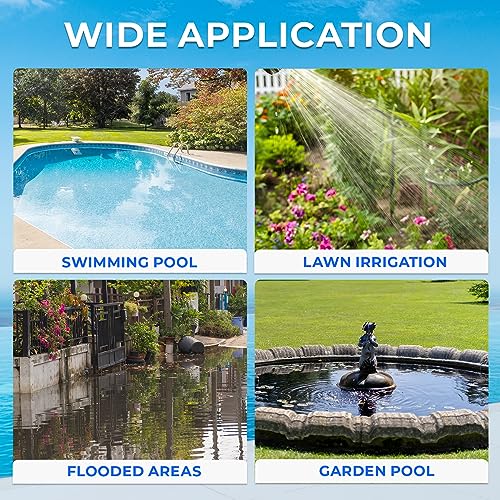 Image of Automatic Water Pump, 2250GPH Sump Pump Submersible Basement Portable Electric Utility Water Pump Removal for Pool Draining Basement Hot Tubs Garden Pool Cover Pond, Blue