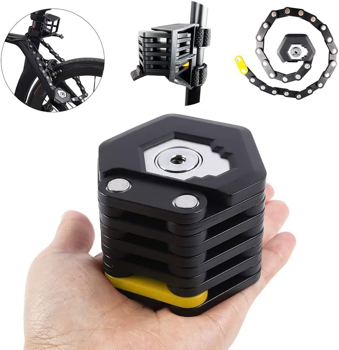 Foldable Bike Lock,Alloy Anti-Theft Strong Security Bike Folding Lock Mount Bracket Bike Electric Car Chain Lock with 2 Keys Anti-Theft Lock