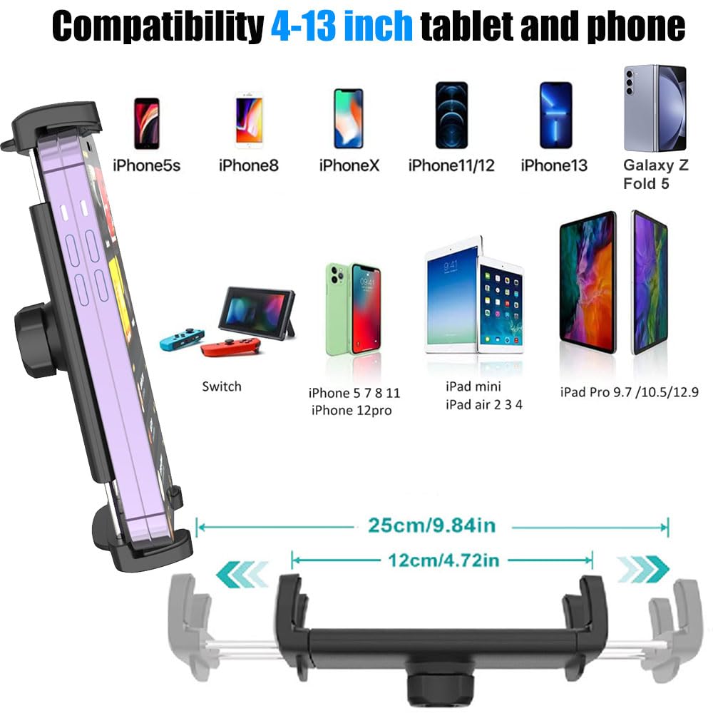 Support de voiture pour téléphone, tablette, tête en métal réglable, version améliorée, support de téléphone portable pour votre iPhone, Samsung Galaxy, iPad et tous les smartphones de 4 à 13