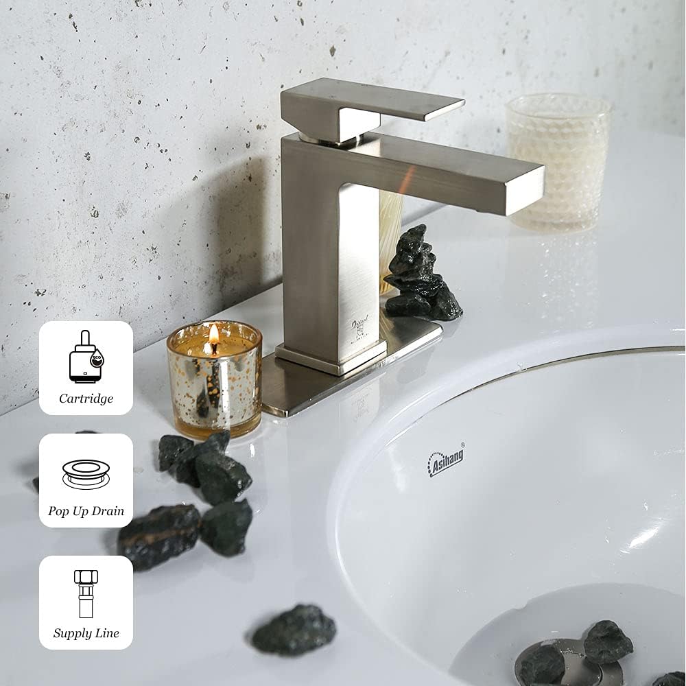Black Friday Sale 2022 Brushed Nickel Bathroom Faucet Single Hole, Oakland Modern Bathroom Sink Faucet Single Handle Vanity Faucet with Drain Assembly Supply Line, KSB1112-BN