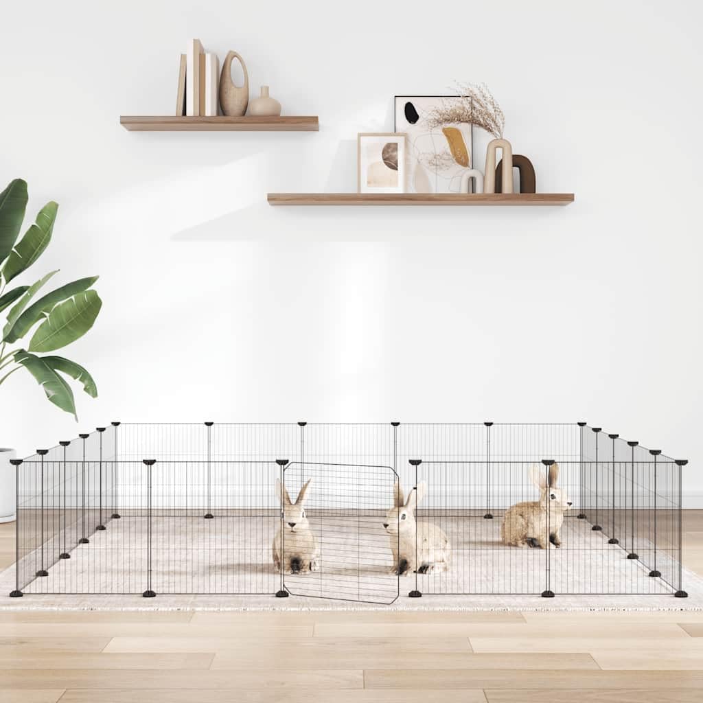 Mangloder 20 piezas jaula para mascotas con puerta, rejilla de acero pulverizado negro, paneles de 35 x 35 cm, para conejos, cobayas, hámster, ratón, rata, hurón, interior y exterior