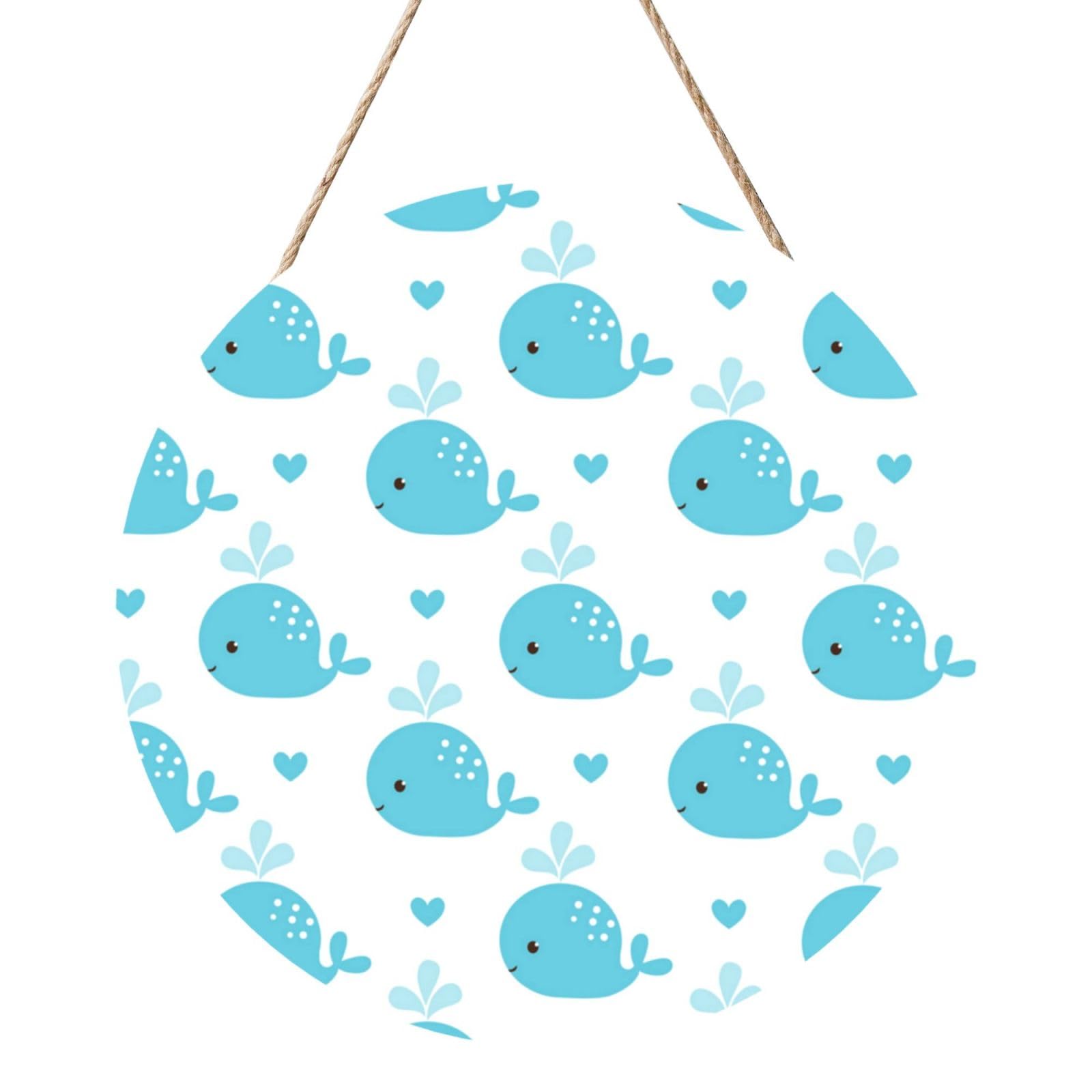 InOmak Cute Blue Whales, Round Wood Panel Painting 12 in, Wall Hanging Painting For Home