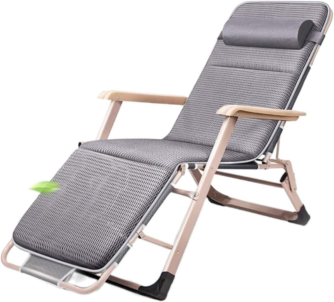 Reclining Patio Chair for Lawn Backyard Folding Lounge Chair Garden Deck Chair Office Lunch Rest Portable Camping Chair Outdoor Beach Sun Lounger Lounge Chair(B-Grey)