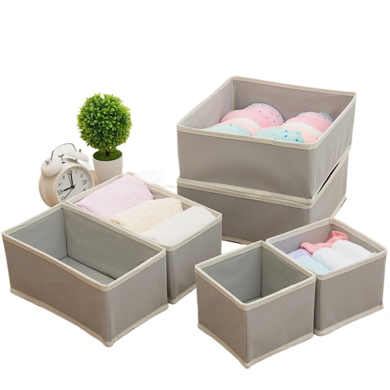 Organizer per Biancheria Intima 6 Pezzi/1 Set Scatola Di Immagazzinaggio Della Biancheria Intima Pieghevole In Tessuto Non organizer cassetti armadio(6pcs Light Grey)