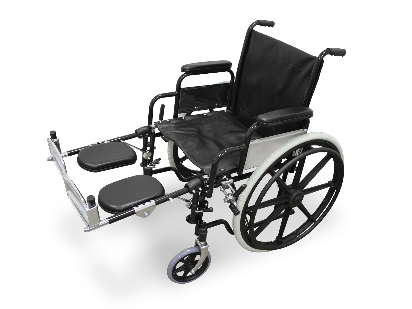 WELLCORE Silla de ruedas con reposapiés elevables y abatibles hasta 90º, Plegable, Acero, Ligera, Autopropulsable, Respaldo y Asiento de Polipiel, Ruedas macizas, Frenos de mano