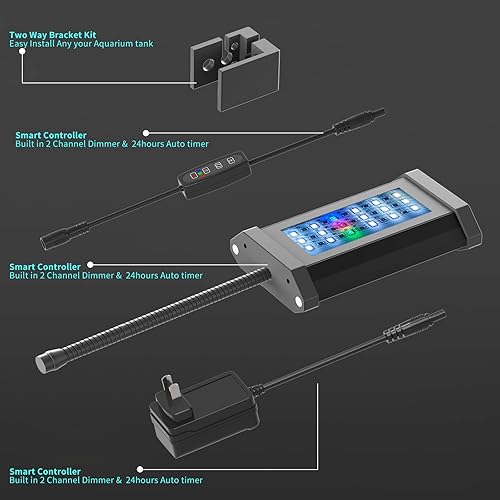 Miniatura 7 de Lominie Luz de acuario plantada, temporizador de 4 canales, atenuador de intensidad de agua dulce, pequeña luz de tanque de peces de 6500 K con
