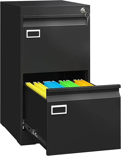 Howzone 2 Drawer File Cabinet with Lock, Metal Small File Cabinet, Black Filing Cabinets for Home Office, Vertical File Cabinets Locked for A4/F4/Letter/Legal, Easy Assemble