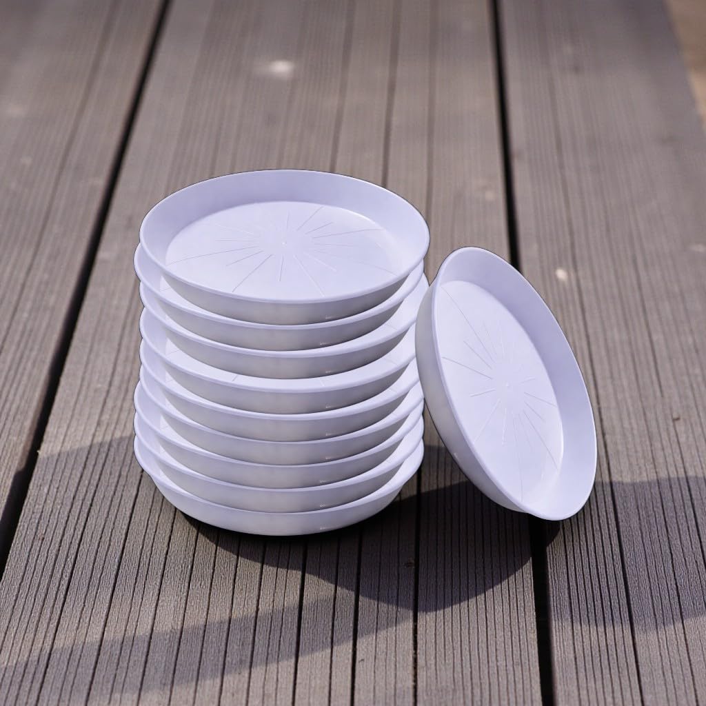 BHAJANLAL GREENERY Plastic Bottom Tray Plate Suitable for 10 inch, 12 inch, Round Plastic Pot, Set of 10 Pieces (White)