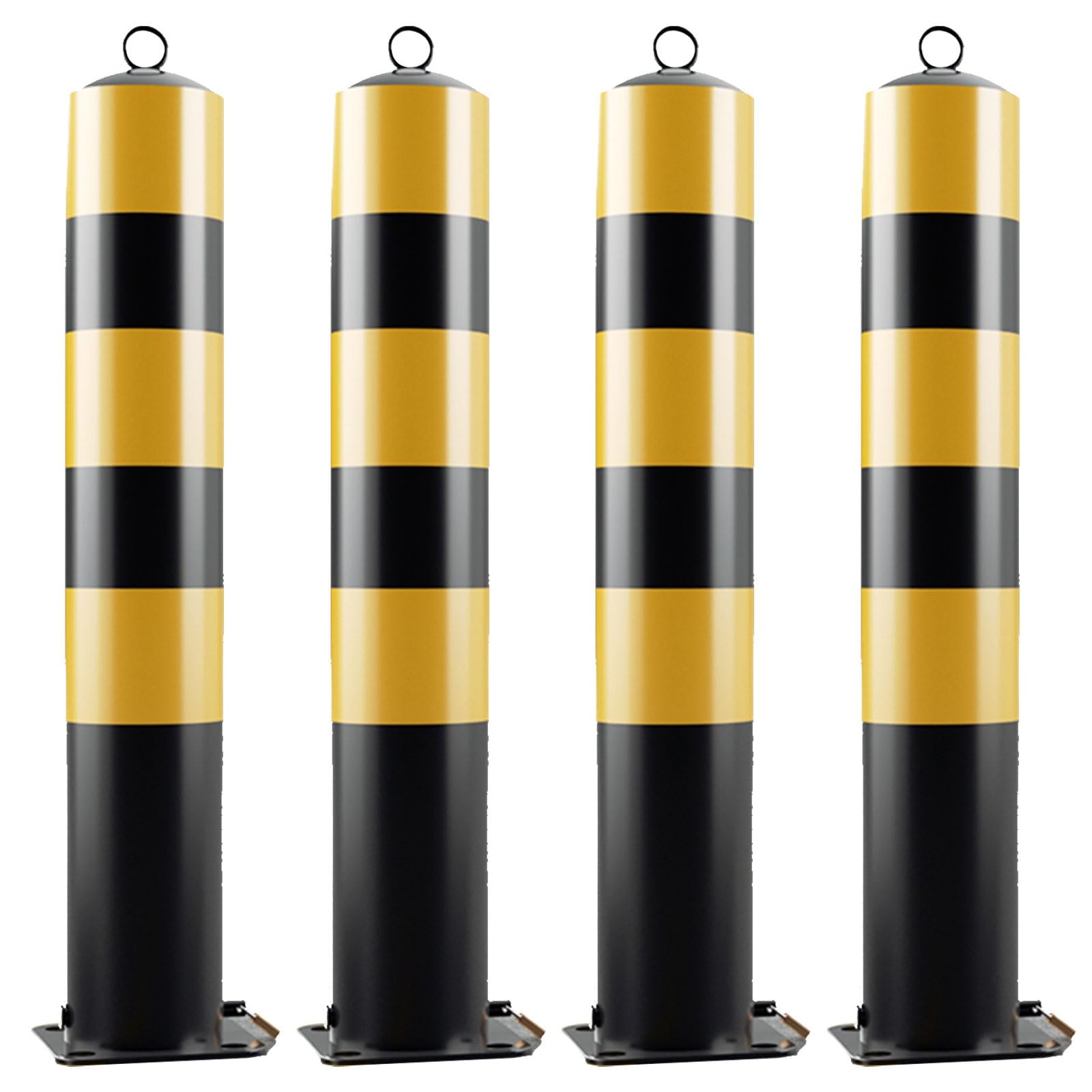 Poteaux de stationnement réfléchissants en acier inoxydable jaune (Lot de 4 bornes amovibles)