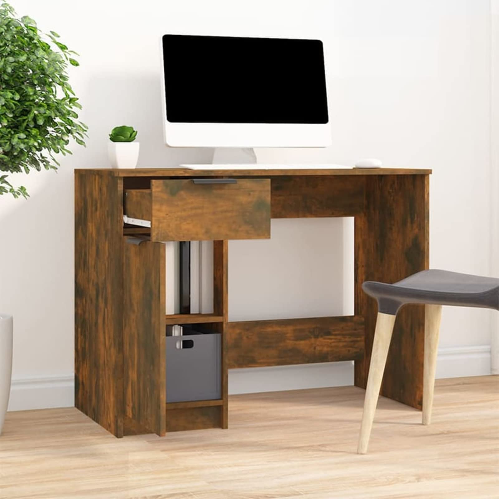 Homgoday Mobilier de bureau en chêne fumé 100 x 50 x 75 cm en bois multicouche, décoration de meubles, meubles d'intérieur/extérieur pour salon bureau