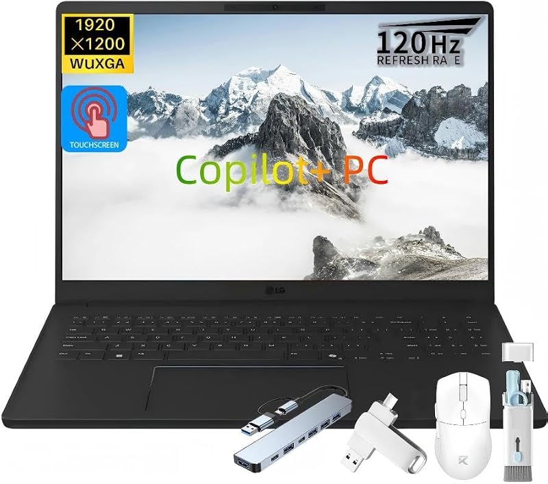 portátil Gram 16 2026, CPU AMD Ryzen AI 7 445, 16 GB de RAM 7467 MHz, SSD de 1 TB | Pantalla táctil WUXGA de 16" 120Hz 400 nits, Wi-Fi 6E, teclado retroiluminado, PC Copilot+, Business, Windows 11 Pro, con accesorios