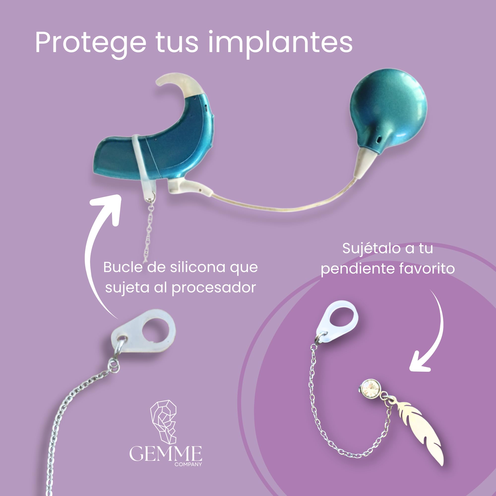 Boucles d'oreilles anti-perte pour écouteurs pour surdité | Chaîne de rétention pour maintien des aides auditives pour sourds | Empêche les chutes et les pertes d'amplificateurs ou d'implants (or)
