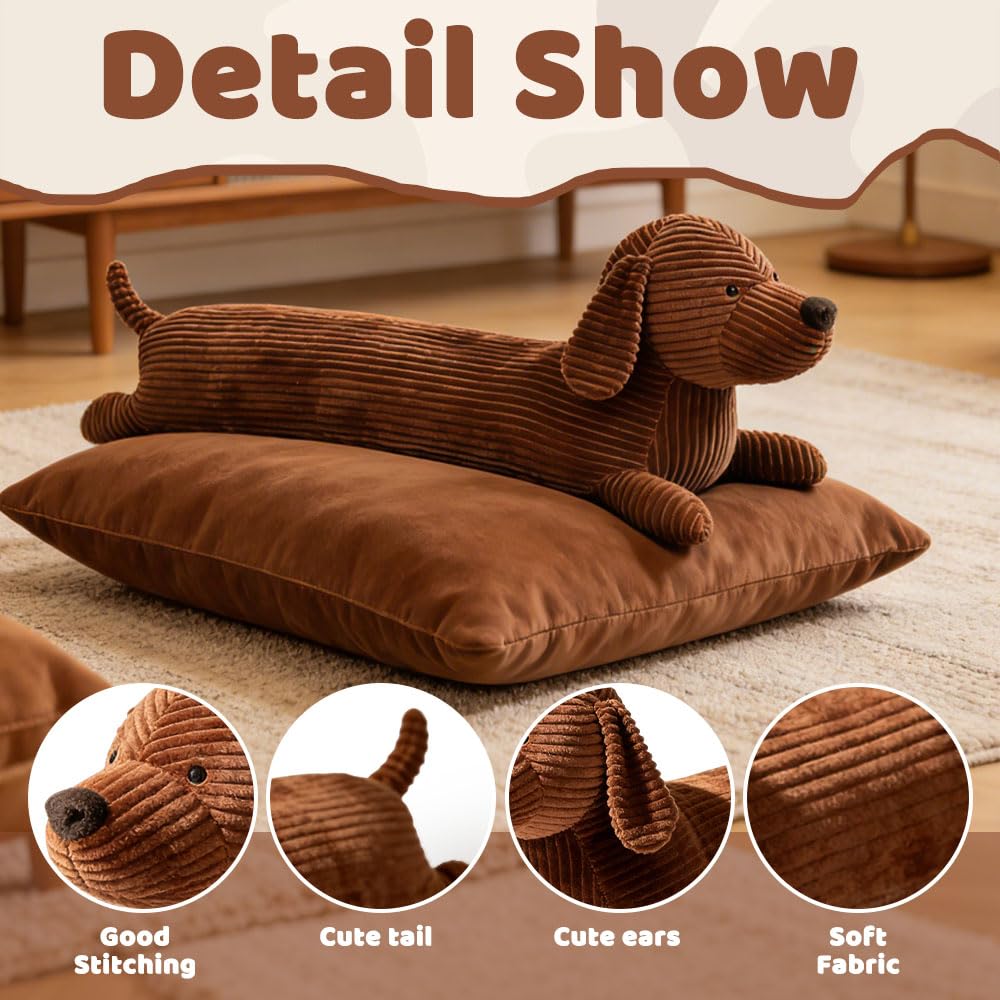 Cuscino a Forma di Bassotto, 50cm Cuscino di Peluche per Cani, Decorazione per Camera da Letto, Regali a Forma di Bassotto, Ideale per Rilassarsi e Sale Giochi