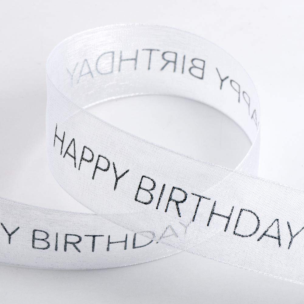 Italian Options Happy Birthday Ribbon, 25mm x 10 Metres, White
