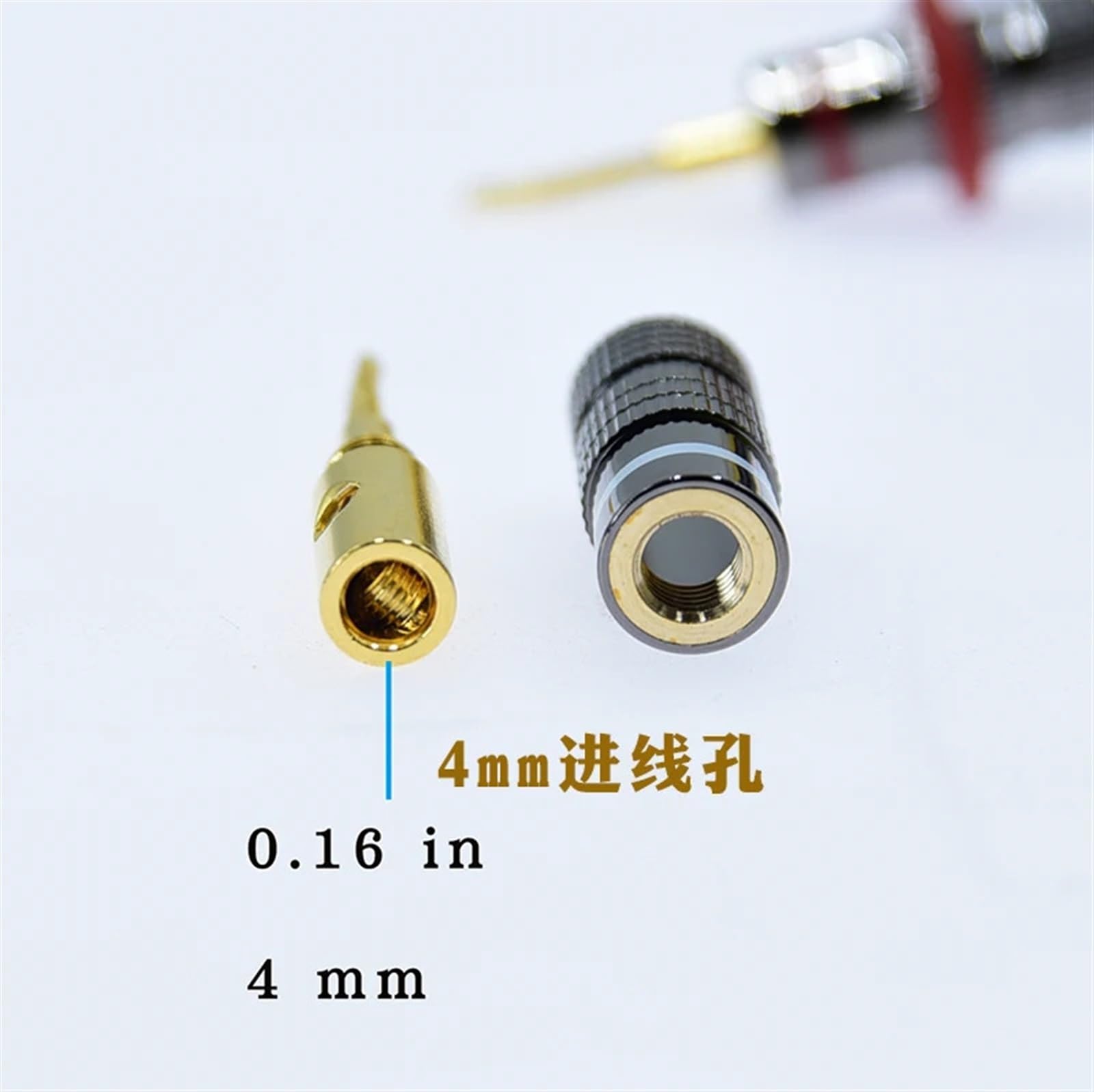Wtyczka audio 4 mm, wtyczka bananowa do kabla głośnikowego, kabel adaptera bananowego, pozłacany 24 K, klipsy łączące 4, 8, 12, 24 sztuki (4 sztuki)