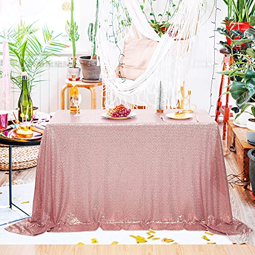 nanbowang Sequin Tablecloth - Pink Table Cloths for Parties Rectangular Cover Overlay Sequin Fabric Linens Birthday/Baby Shower/Tea Party Decor (90x132)